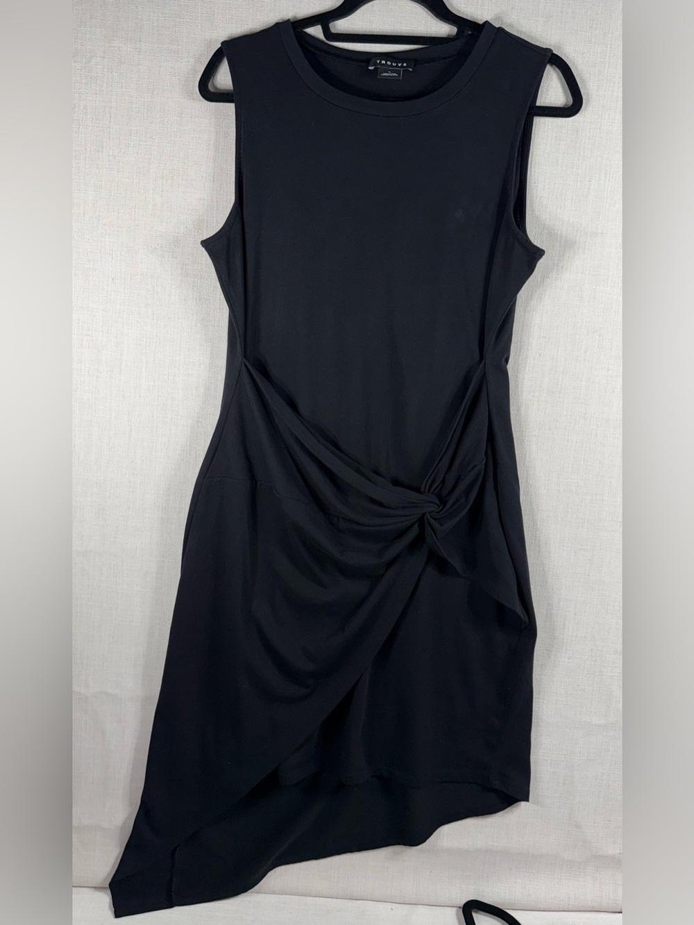 Trouve Black Sleeveless Asymmetrical Knot-Front Midi Dress